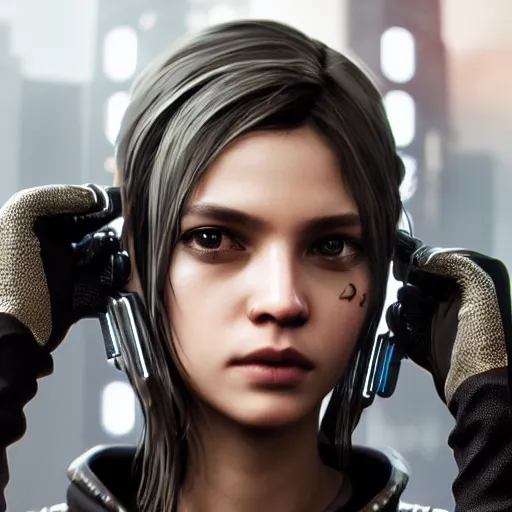 Image similar to fine details portrait of girl, style of cyberpunk, Hyper-realistic, 4K, Unreal Engine, Highly Detailed