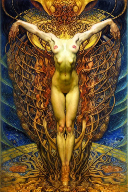 Image similar to Divine Chaos Engine by Karol Bak, Jean Delville, William Blake, Gustav Klimt, and Vincent Van Gogh, symbolist, visionary