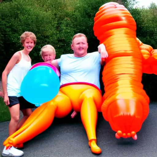 Image similar to Overinflated Stretch Armstrong. Huge balloon muscles. About to burst!