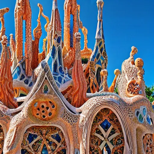 Image similar to intricate detailed glowing visionary architecture and gardens by antoni gaudi, john stephens, alex gray