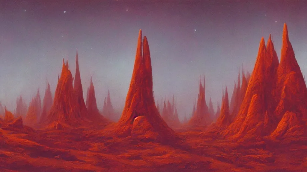 Image similar to mysterious sculpture of an alien civilization by paul lehr and john schoenherr, cinematic matte painting