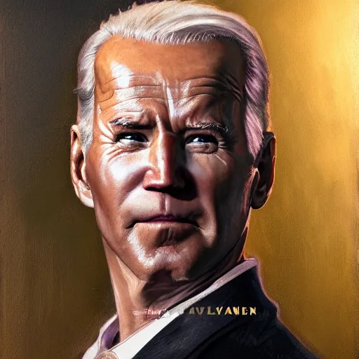 Image similar to detailed realistic cinematic wide shot of beautiful attractive joe biden synthwave man wearing black bath robe slim face symettrical face clean skin black eyes black robe smooth, sharp focus, ultra realistic, spring light, painting by gaston bussiere, craig mullins, j. c. leyendecker