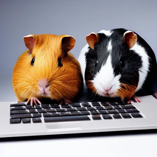 Prompt: photo of guinea pigs standing on a computer keyboard, stock art, trending on artstation, studio lighting