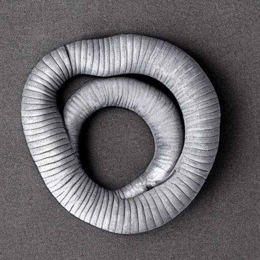 Image similar to studio photograph of a worm with a gray body and a blue head