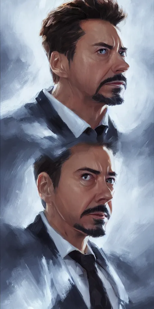 Prompt: concept art of tony stark, head and shoulders shot, cinematic shot, oil painting by jama jurabaev, extremely detailed, brush hard, artstation, high quality, brush stroke