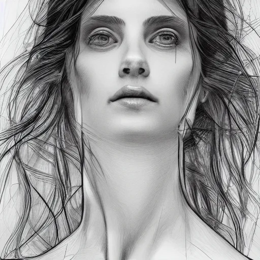 Prompt: a sketch drawing, ultra detailed, portrait, mystical, magic, galactic, beautiful woman, surreal life, trending on artstation