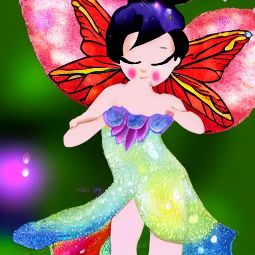 Prompt: cute fairy is dancing on a raindrop, elegant masterpiece