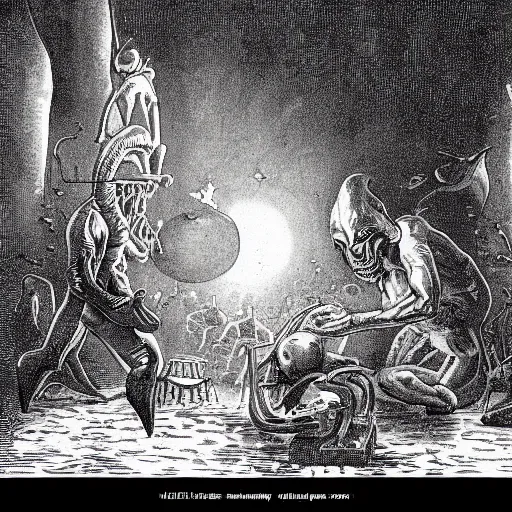 Image similar to Cross-Hatching from 1890 of first encounter with aliens