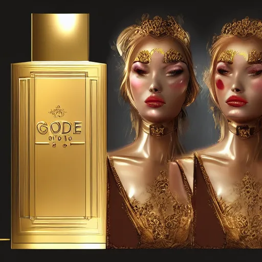 Image similar to advertising golden perfume luxury _ artstation