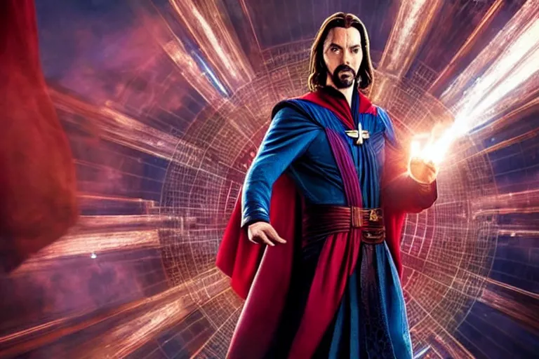 Image similar to film still of Jesus Christ as Doctor Strange in new Avengers film, 4k