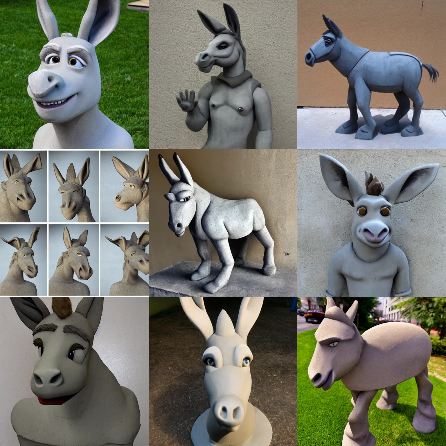 Prompt: donkey from shrek made of concrete artstyle....... award winning