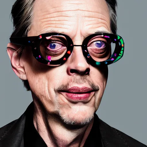 Image similar to 8 5 mm f 1. 8 photograph of steve buscemi wearing shutter shades, highly detailed, digital painting, artstation, smooth, sharp foccus, commercial photography, fashion shoot