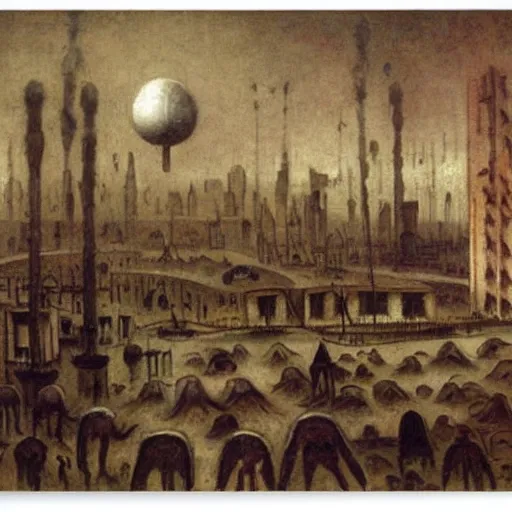 Image similar to a hyper realistic painting of an alien settlement in the middle of a human city, by alfred kubin, highly detailed, vivid color,