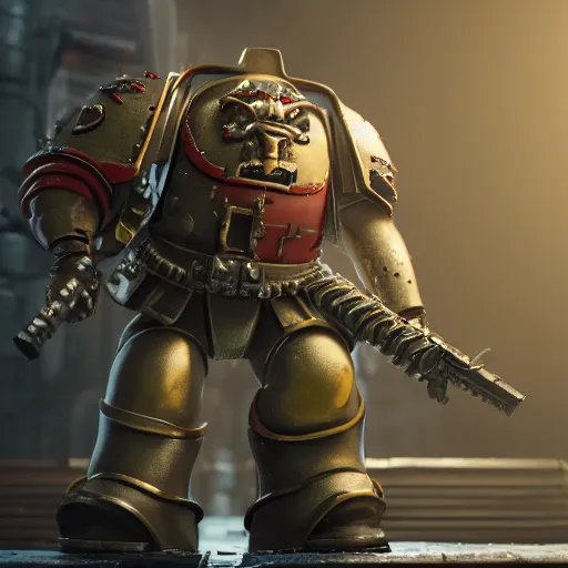 Image similar to very sad crying guardsman in a space hulk from warhammer 4 0 k darktide : : octane render, unreal engine 5, cinematic lighting