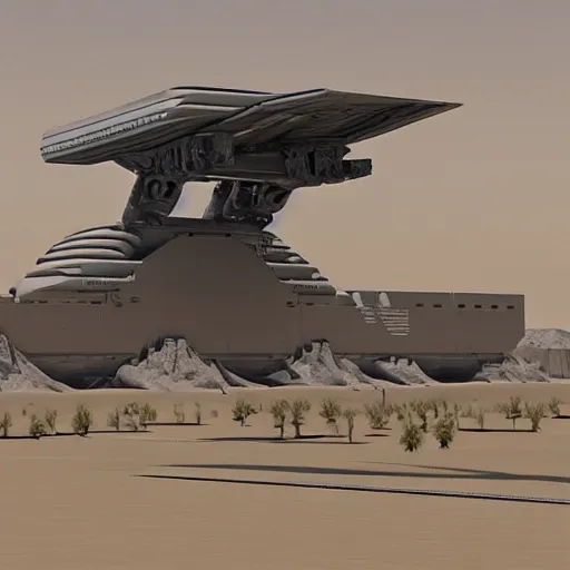 Image similar to Sci-Fi industrial futuristic Brutalism huge carrier vehicle desert