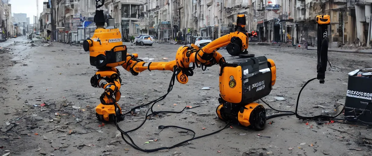 Prompt: rescue robot, disaster in the city