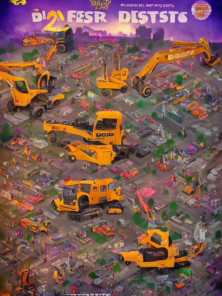 Image similar to poster for the diggerfest festival, digger diggers, y 2 k girl, 8 k, high detail, trendy, photorealism, center of focus, rule of thirds, composition, y 2 k aesthetic!!!