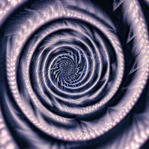 Image similar to intricately detailed octane rendered unreal engine 5 volumetric lighting macro photography close up of a spiral fractal explosion infinitely fractalizing and never ending