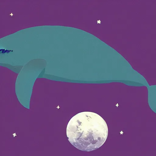 Image similar to a whale flying over the moon, digital art, trending on artstation, whimsical illustration