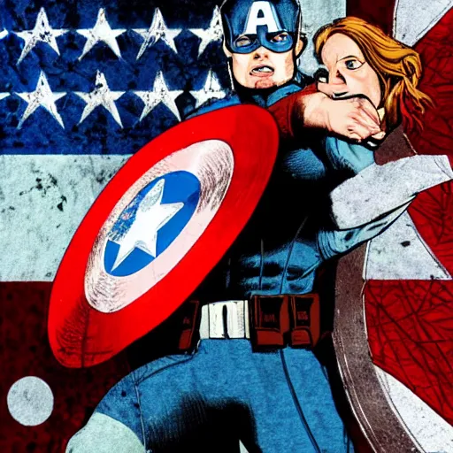 Image similar to captain america cut by a sword