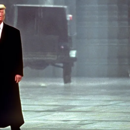 Prompt: donald trump in the matrix ( 1 9 9 9 ), film still from the matrix ( 1 9 9 9 ), 2 6 mm