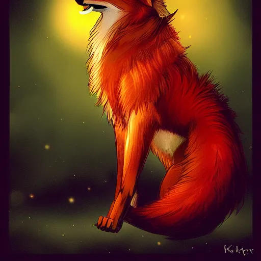 Prompt: a beautiful werefox at night, kawacy, backlighting, furry art