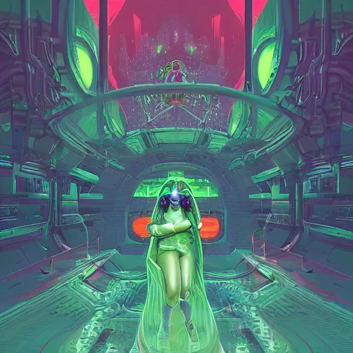 Image similar to fantastic detailed 3 d matte painting of a cyber sorceress, color scheme, by moebius by vanessa lemen by paul lehr by dan mumford