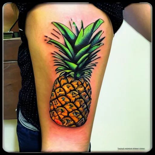 Image similar to a ripe luscious pineapple tattoo that's also edible, digital art