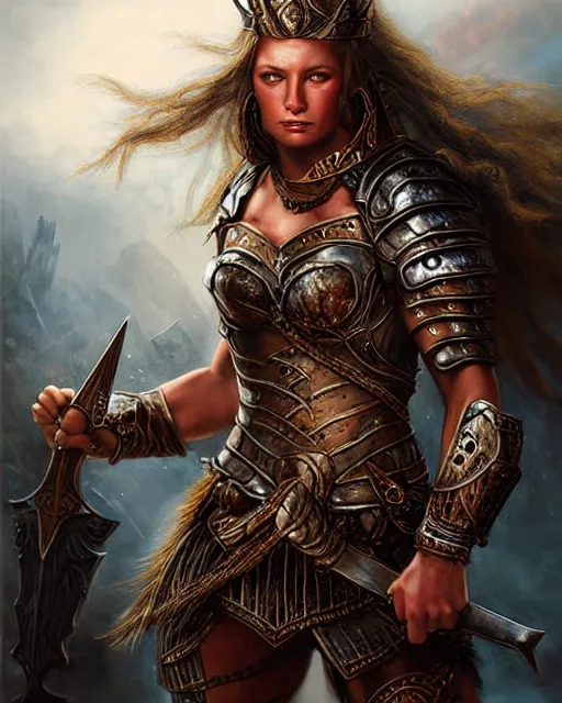 a fierce and muscular warrior princess in full armor, | Stable Diffusion
