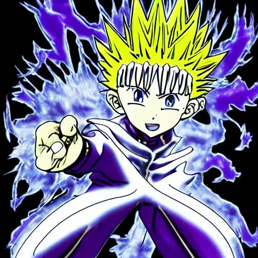 Prompt: killua electric lightning dark forest purple hunter x hunter yoshihiro togashi