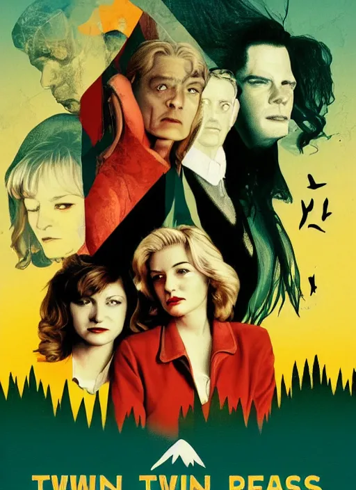 Image similar to twin peaks movie poster art by oliver barrett