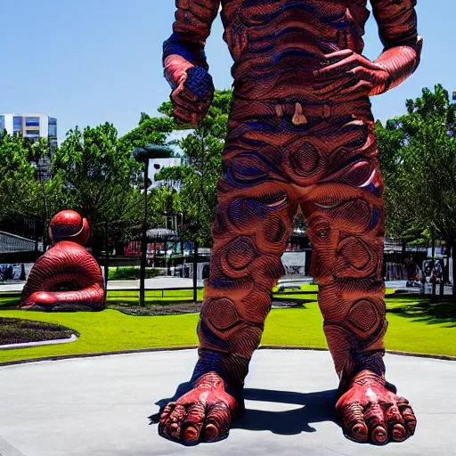 Prompt: colossal beautiful statue of number 6 in the middle of the children ninja park, ultradetails, intricate by by James Jean