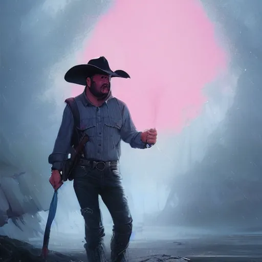 Prompt: a portrait of garth brooks rainy background, pink bright art masterpiece artstation. 8 k, sharp high quality artwork in style of jose daniel cabrera pena and greg rutkowski, concept art by tooth wu, hearthstone card game artwork.