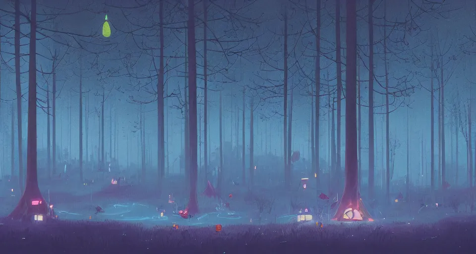 Prompt: Enchanted and magic forest, by simon stalenhag