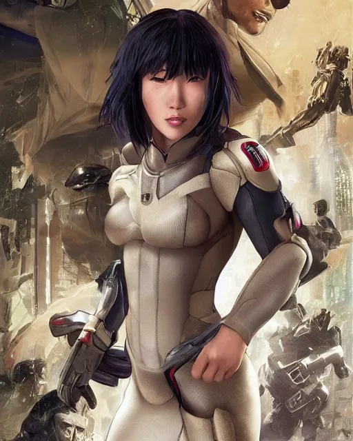 Image similar to weta disney pixar movie still portrait photo of motoko kusanagi the major ghost in the shell : : as cyborg woman by pixar : : by weta, wlop, ilya kuvshinov, rossdraws, artgerm, marvel, maxim cover, latex, octane render, sweaty, iridescent, bright morning, anime, liosh, mucha : :