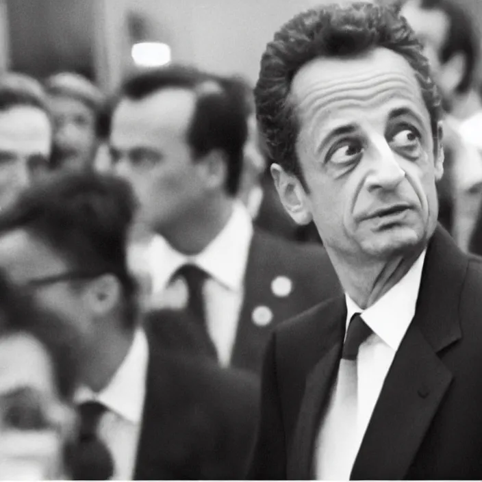 Prompt: picture of Nicolas Sarkozy, low quality cctv footage, film grain