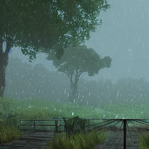 Prompt: natural heartlands with rain, in arkane artsyle