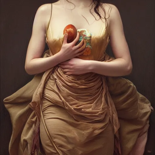 Prompt: highly detailed oil painting | very intricate | cinematic lighting | award - winning | avocado dress design | by roberto ferri, by tom bagshaw, by j. c. leyendecker and klimt, american romanticism, by austin osman spare, artstation, cgsociety, official art, octane