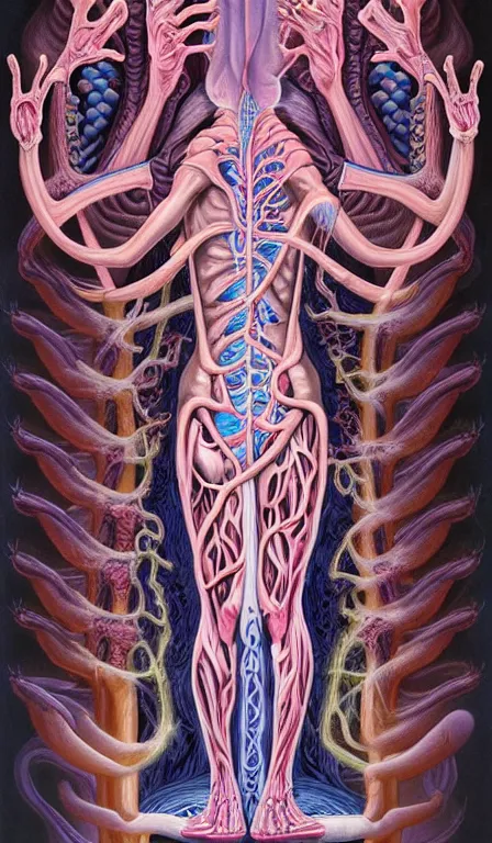 Image similar to a biomorphic painting of the high priestess tarot card, a anatomical medical illustration by nychos and alex grey, cgsociety, neo - figurative, pastel blues and pinks, detailed painting, rococo, oil on canvas, lovecraftian