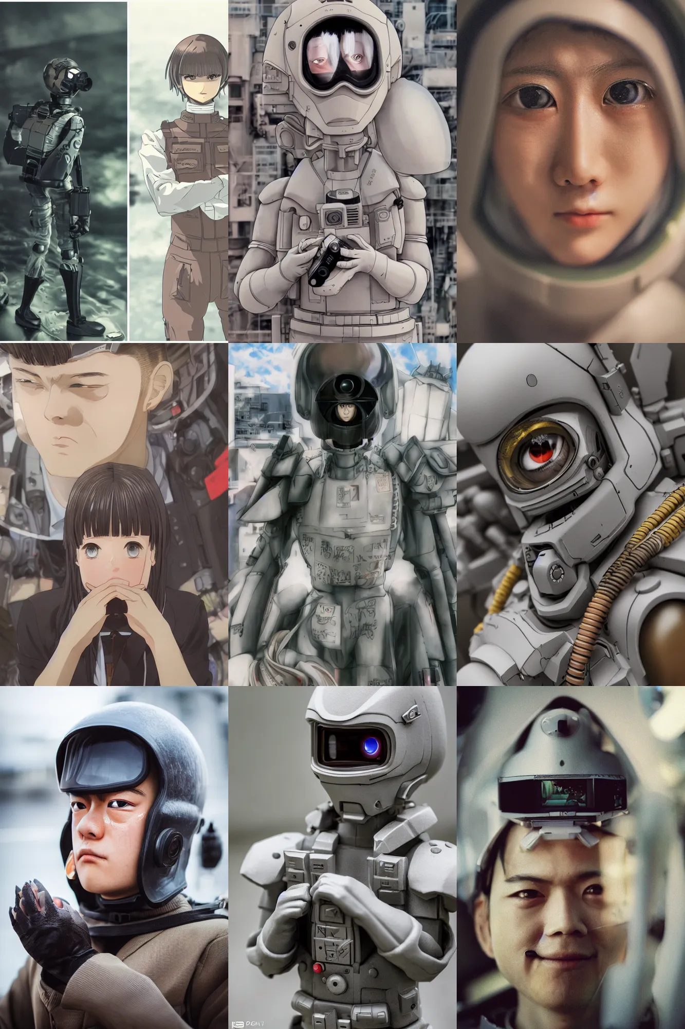 Prompt: Kodak portra 160, 8K, highly detailed, seinen manga 3/4 closeup portrait, eye contact, focus on anti-g suit, tilt shift background: famous artist in moebius anime remake, aircraft carrier scene