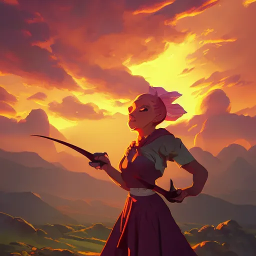 Image similar to peony leagallow, dungeons and dragons, sunset, behance hd by jesper ejsing, by rhads, makoto shinkai and lois van baarle, ilya kuvshinov, rossdraws radiating a glowing aura global illumination ray tracing hdr