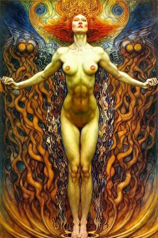 Image similar to Divine Chaos Engine by Karol Bak, Jean Delville, William Blake, Gustav Klimt, and Vincent Van Gogh, symbolist, visionary