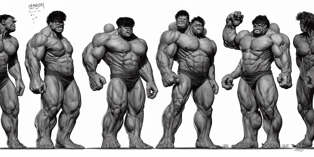 Image similar to hulk, character sheet, concept design, contrast, kim jung gi, greg rutkowski, zabrocki, karlkka, jayison devadas, trending on artstation, 8 k, ultra wide angle, pincushion lens effect