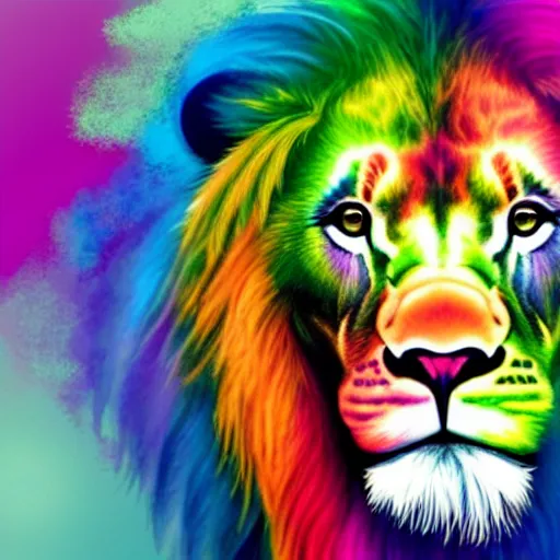 Prompt: a rainbow coloured lion
