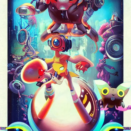 Prompt: lofi biopunk pokemon poster, Pixar style, by Tristan Eaton Stanley Artgerm and Tom Bagshaw.