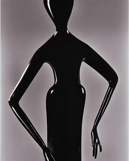 Image similar to mannequin of shadows, wearing a shiny party dress, by Yohji Yamamoto and Man Ray