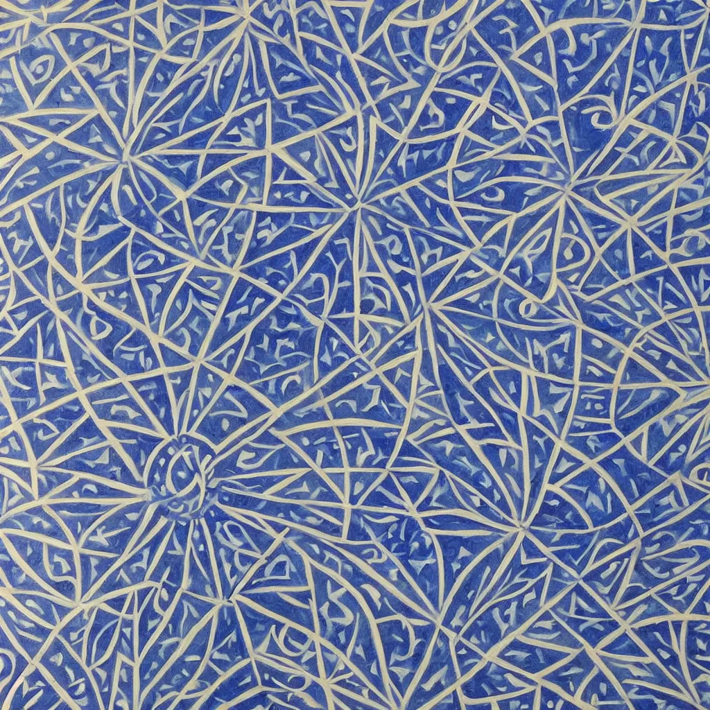 Image similar to a impasto oil painting of beautiful, symmetric indian pattern, blue! and white colors, ultra high details, symmetry, large geometric shapes