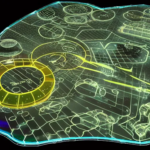 Image similar to hologram of a metroid prime map, the doctor wondering where he is