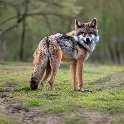 Image similar to professional photograph of a tawny eurasian wolf, high quality, hd, 8 k, 4 k, magnificent, award - winning, nature, nature photography, awe - inspiring, highly detailed, amazing