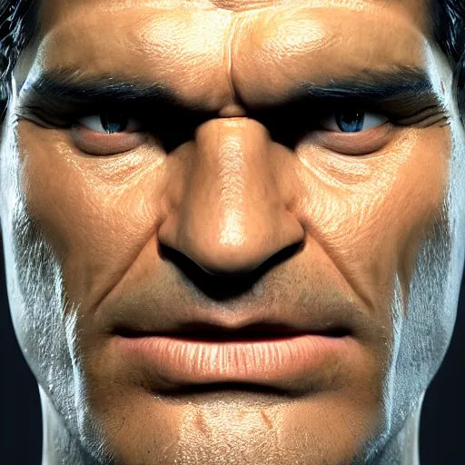 Image similar to detailed 3d render of the incredible hulks face, eric bana, lifelike textures and realistic hair, extreme close detail, high resolution, fine character detail